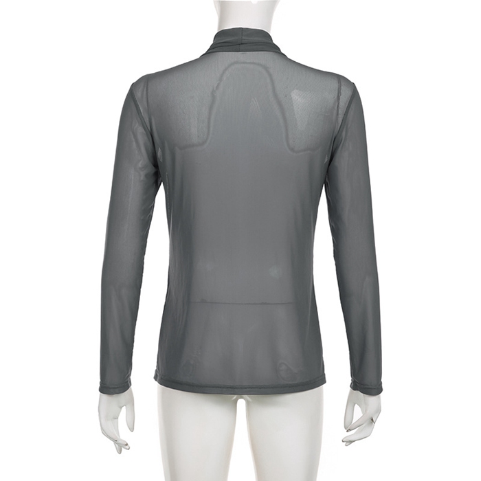 Tシャツ レディース 長袖Tシャツ 長袖 シースルー 透け感 トップス カジュアル 通気性 ボトルネック メッシュ セクシー 薄手 