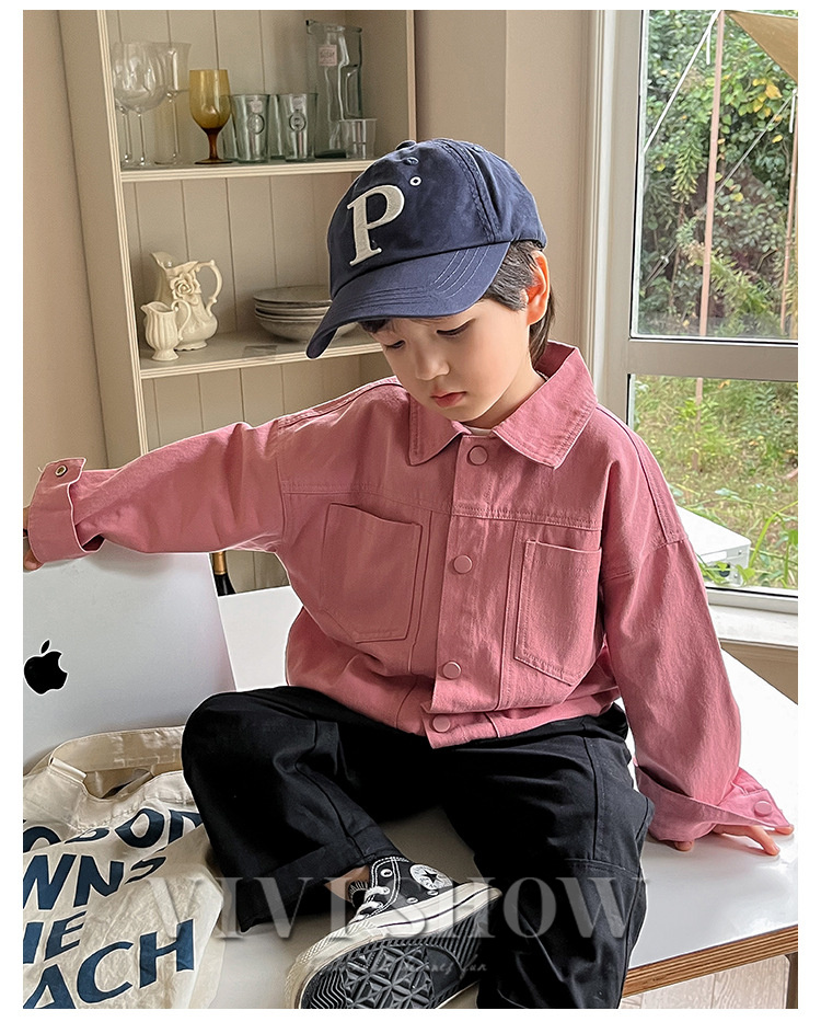 キッズ シャツ 長袖 トップス アウター スナップボタン シンプル おしゃれ 着やすい ゆったり かわいい ノーカジュアルシャツ あわせやすい 動きやすい 