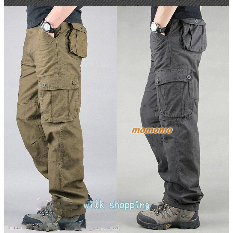 カーゴパンツ メンズ 大きいサイズ ゆったり 綿100％ 作業服 迷彩 ズボン 無地 8ポケット ボカラーパンツ 