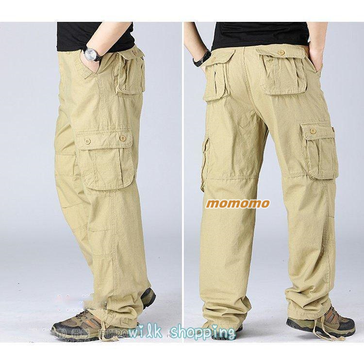 カーゴパンツ メンズ 大きいサイズ ゆったり 綿100％ 作業服 迷彩 ズボン 無地 8ポケット ボカラーパンツ 