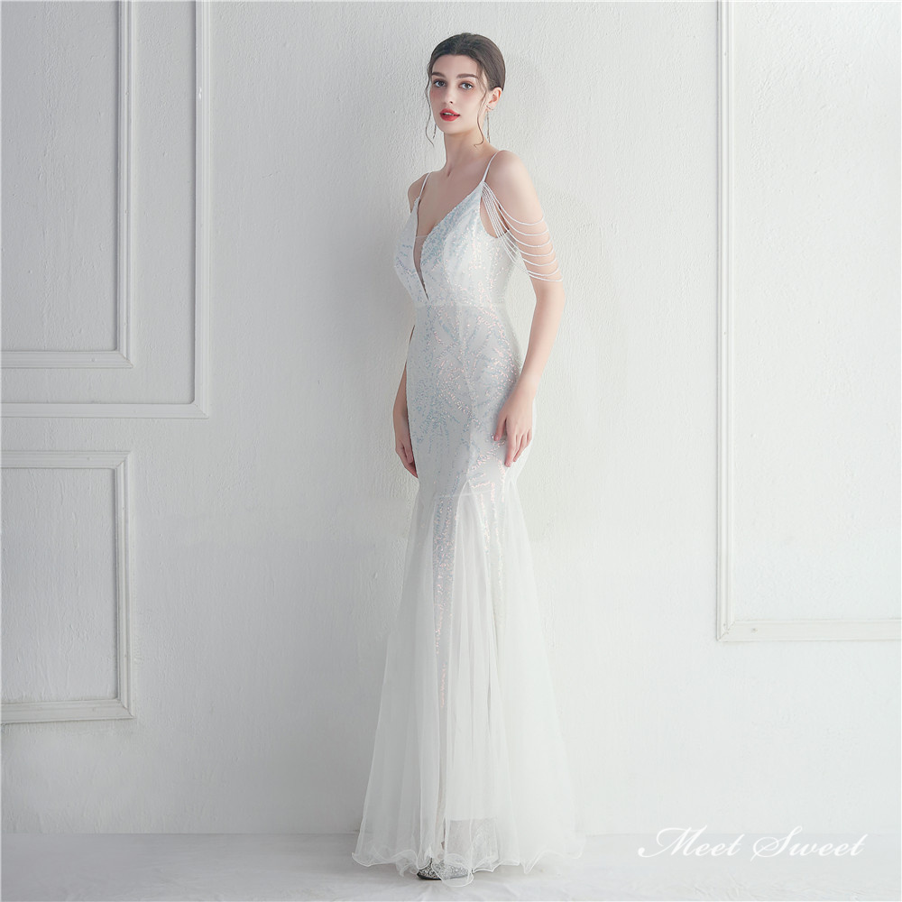 カラードレス マーメイドドレス パーティードレス ビーズ イブニングドレス ウェディングドレス キラキラ 二次会 結婚式 発表会 ファスナー ノースリーブ 