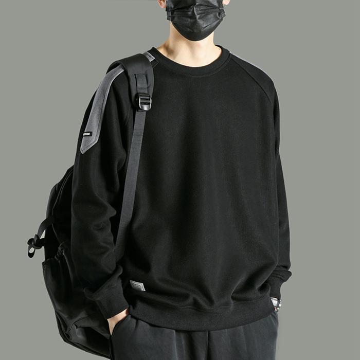 トレーナー メンズ 切り替え クルーネック 配色 ゆったり 長袖 トップス ルームウェア スウェット カジュアル バイ無地 