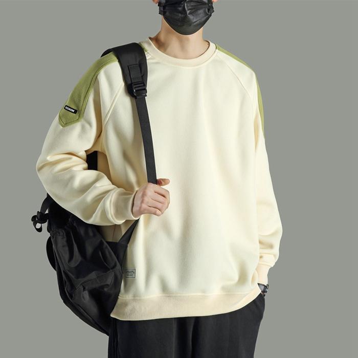 トレーナー メンズ 切り替え クルーネック 配色 ゆったり 長袖 トップス ルームウェア スウェット カジュアル バイ無地 