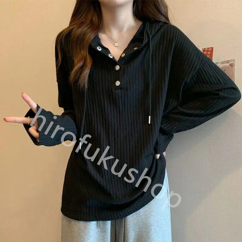 長袖プルオーバー レディース 長袖Tシャツ フード付き カットソー トップス カジュアル シンプル 柔らかい ゆったり 春秋 体型カバー 