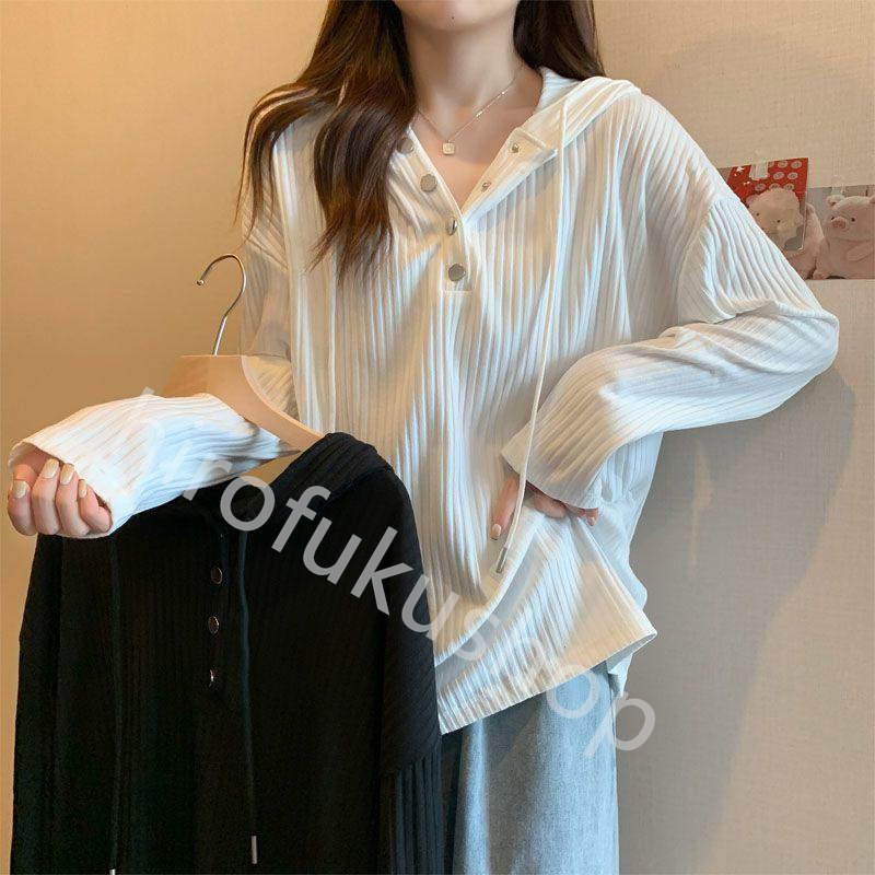 長袖プルオーバー レディース 長袖Tシャツ フード付き カットソー トップス カジュアル シンプル 柔らかい ゆったり 春秋 体型カバー 