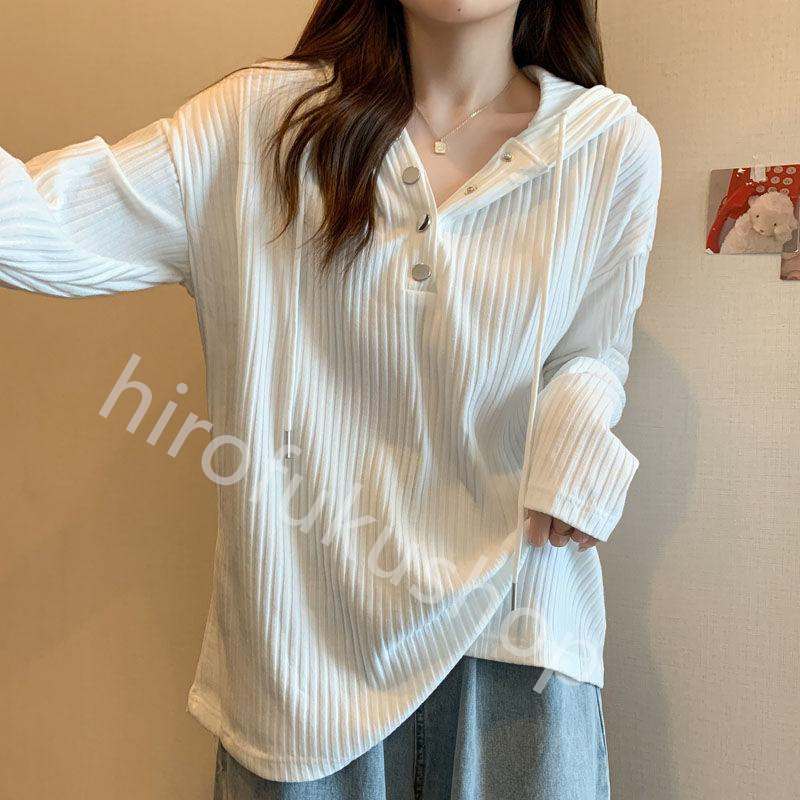 長袖プルオーバー レディース 長袖Tシャツ フード付き カットソー トップス カジュアル シンプル 柔らかい ゆったり 春秋 体型カバー 