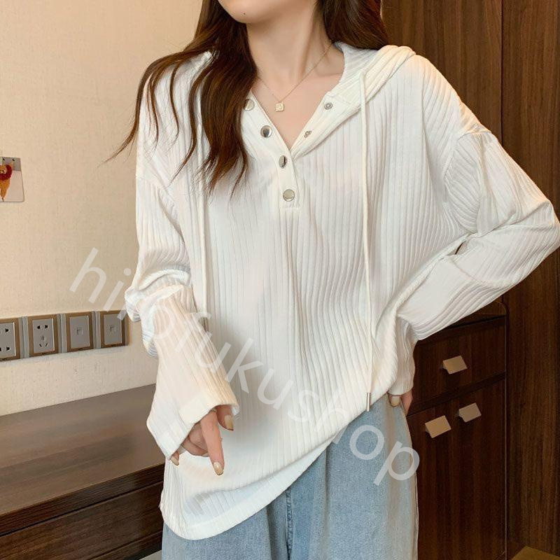 長袖プルオーバー レディース 長袖Tシャツ フード付き カットソー トップス カジュアル シンプル 柔らかい ゆったり 春秋 体型カバー 