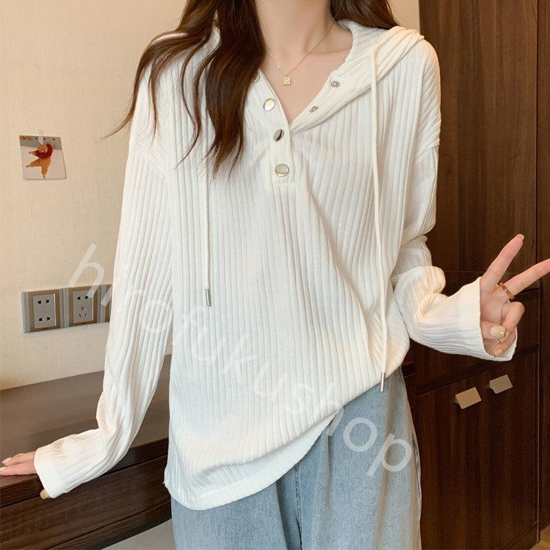 長袖プルオーバー レディース 長袖Tシャツ フード付き カットソー トップス カジュアル シンプル 柔らかい ゆったり 春秋 体型カバー 
