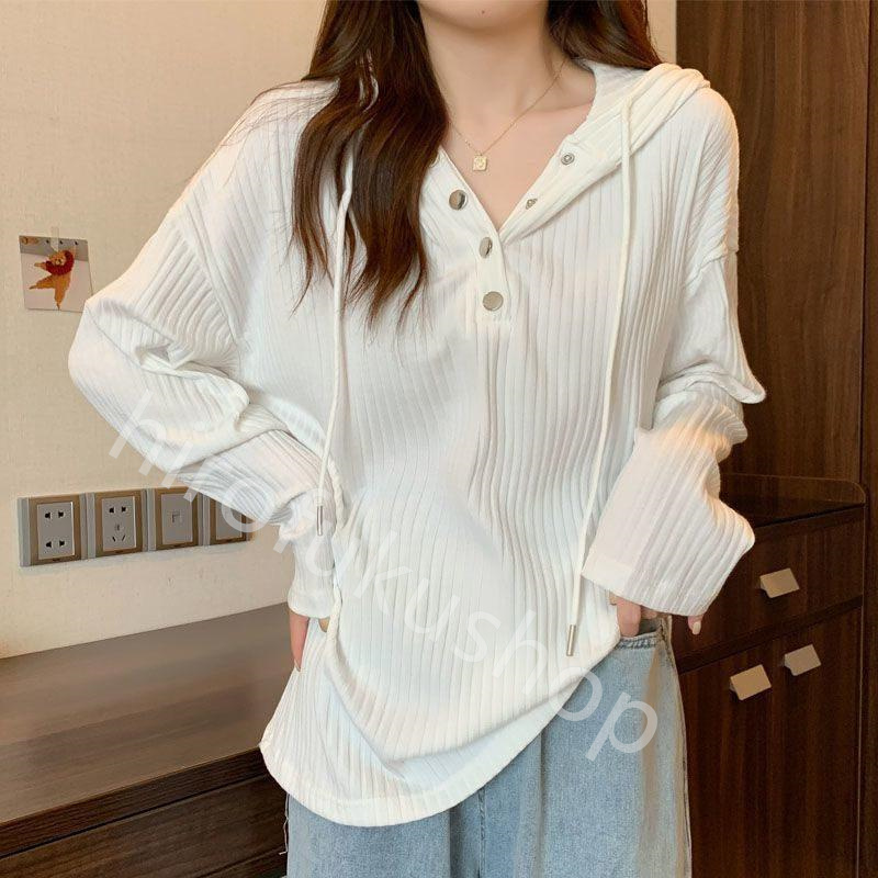 長袖プルオーバー レディース 長袖Tシャツ フード付き カットソー トップス カジュアル シンプル 柔らかい ゆったり 春秋 体型カバー 