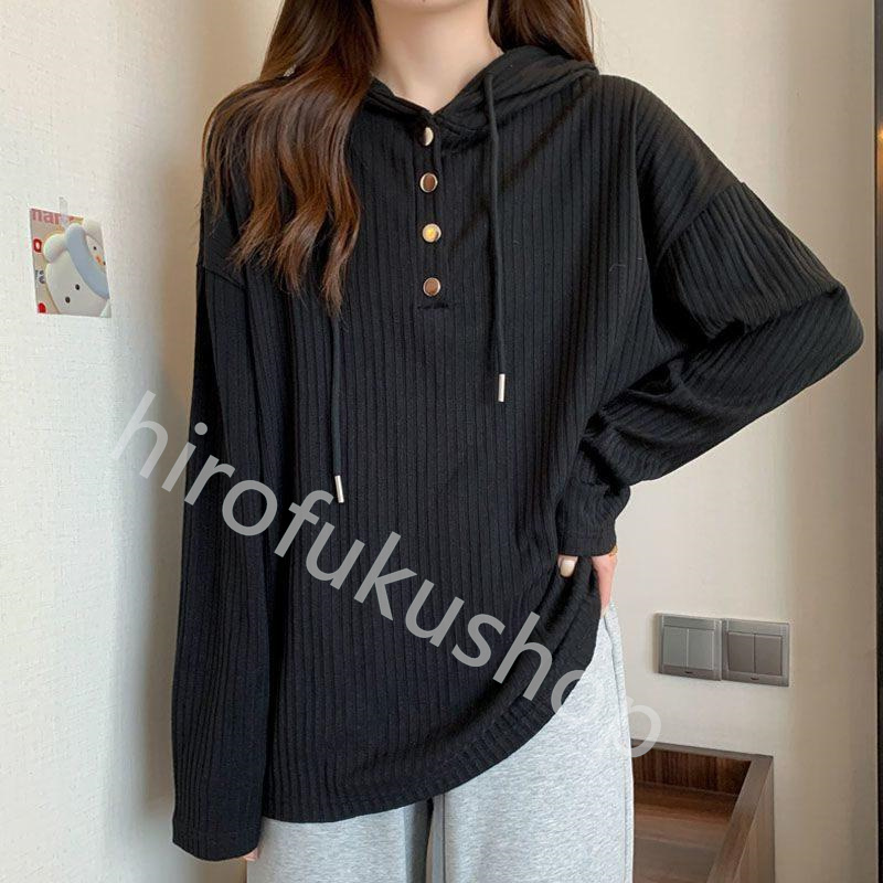 長袖プルオーバー レディース 長袖Tシャツ フード付き カットソー トップス カジュアル シンプル 柔らかい ゆったり 春秋 体型カバー 