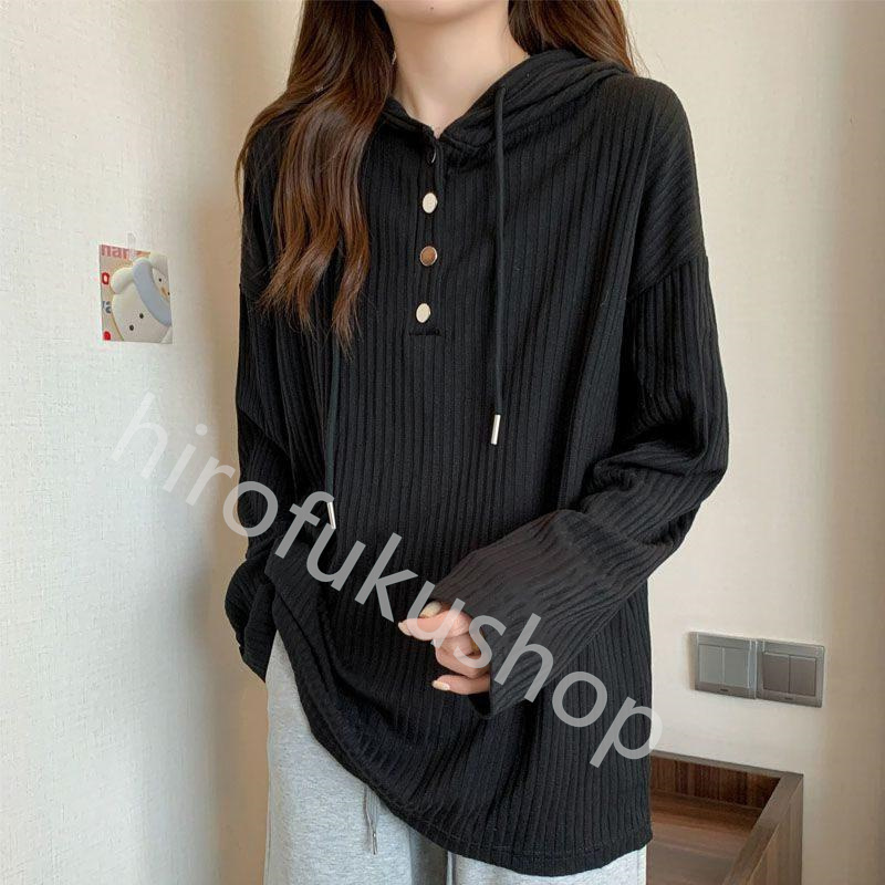 長袖プルオーバー レディース 長袖Tシャツ フード付き カットソー トップス カジュアル シンプル 柔らかい ゆったり 春秋 体型カバー 