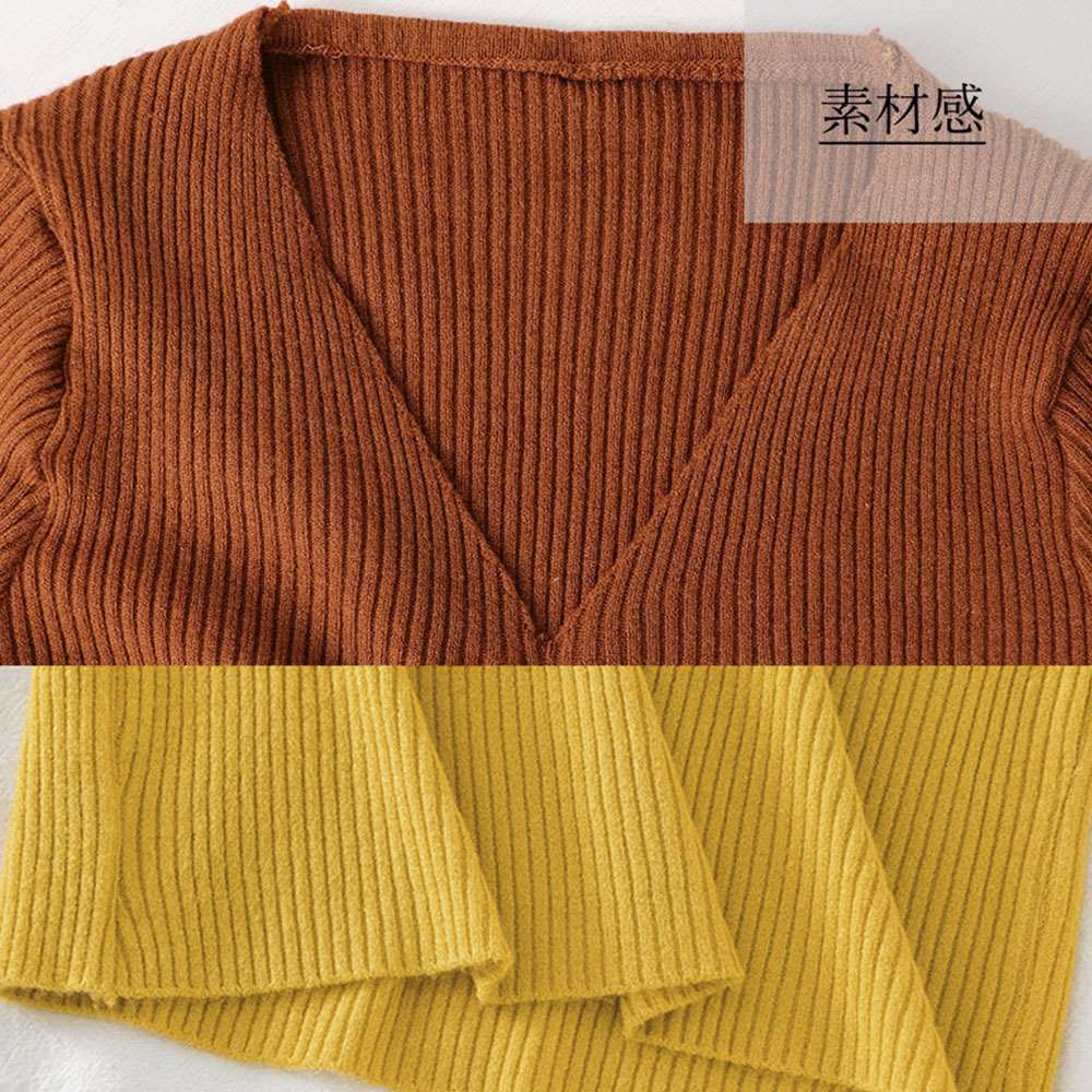 キャザー リブ ニット トップス レディース Vネック ニットカットソー 長袖 着やせ 