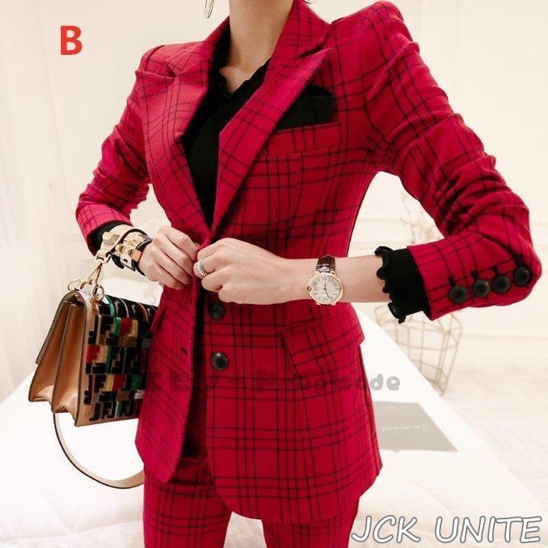 セットアップスーツ 2点セット シングル パンツスーツ フォーマル レディース スーツジャケット 春夏秋 テーラード OL スーツセット チェック柄 