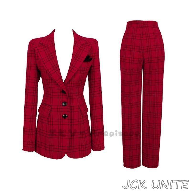 セットアップスーツ 2点セット シングル パンツスーツ フォーマル レディース スーツジャケット 春夏秋 テーラード OL スーツセット チェック柄 
