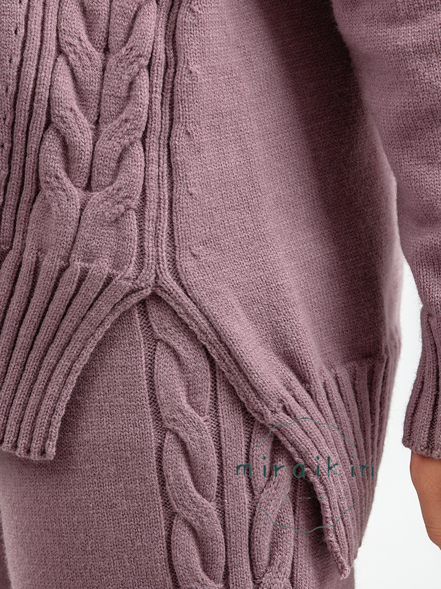 セットアップ ワイドパンツ レディース 秋冬 長袖 Vネック セーター 送料無料 パンツスーツ ニットパンツ おしゃれ ガウチョパンツ ケーブル編み ママ 