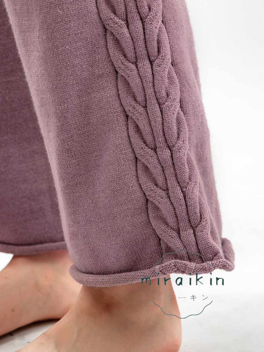 セットアップ ワイドパンツ レディース 秋冬 長袖 Vネック セーター 送料無料 パンツスーツ ニットパンツ おしゃれ ガウチョパンツ ケーブル編み ママ 