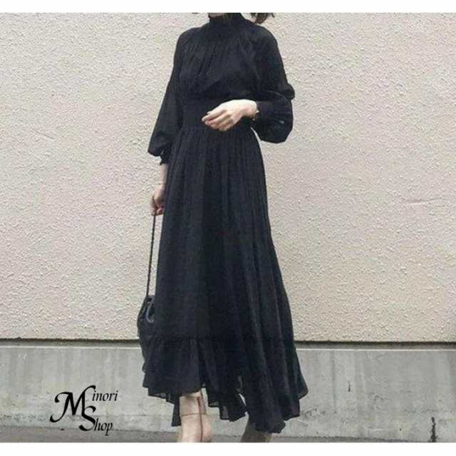 ロングワンピース ワンピース レディース 春 40代 キレイめ オシャレ シフォン 秋 黒ワンピース 結婚式ドレス マキシ丈ワンピース 長袖 