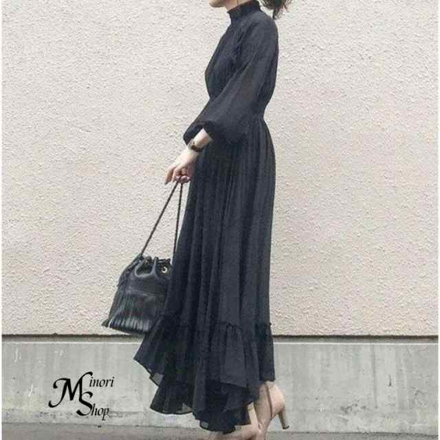 ロングワンピース ワンピース レディース 春 40代 キレイめ オシャレ シフォン 秋 黒ワンピース 結婚式ドレス マキシ丈ワンピース 長袖 