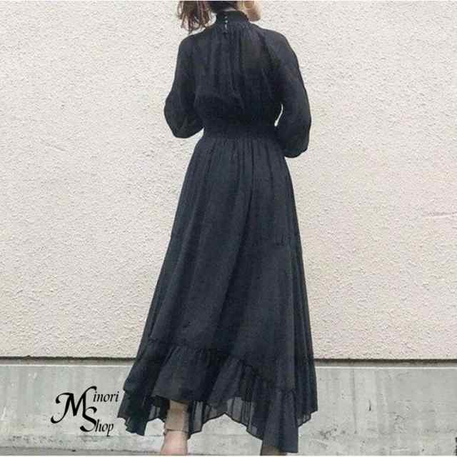 ロングワンピース ワンピース レディース 春 40代 キレイめ オシャレ シフォン 秋 黒ワンピース 結婚式ドレス マキシ丈ワンピース 長袖 