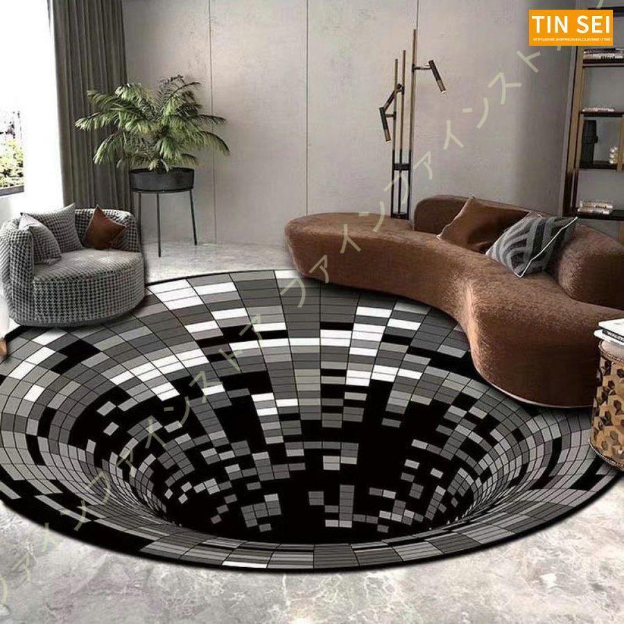 カーペット ラグ 円形マット 室内 洗える 滑り止め付 抗菌 防音 絨毯 幾何学 チェアマット 1年中使えるタイプ 低反発 絵柄 北欧 3D視覚 防ダニ 防臭 洗える 