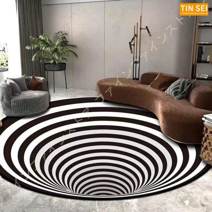 カーペット ラグ 円形マット 室内 洗える 滑り止め付 抗菌 防音 絨毯 幾何学 チェアマット 1年中使えるタイプ 低反発 絵柄 北欧 3D視覚 防ダニ 防臭 洗える 