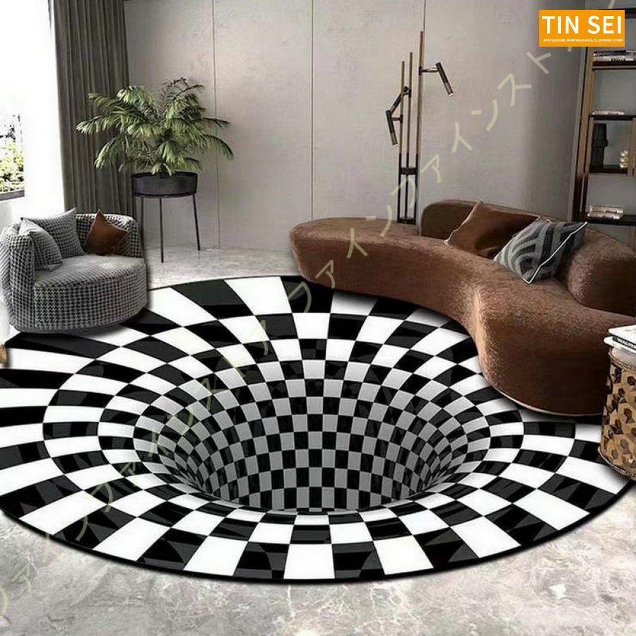 カーペット ラグ 円形マット 室内 洗える 滑り止め付 抗菌 防音 絨毯 幾何学 チェアマット 1年中使えるタイプ 低反発 絵柄 北欧 3D視覚 防ダニ 防臭 洗える 