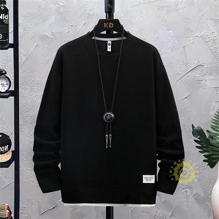 トレーナー 長袖 メンズ ワッフル 無地 プルオーバー ゆったり 丸首 トップス 長袖トレーナー 秋ファッション スウェットシャツ 