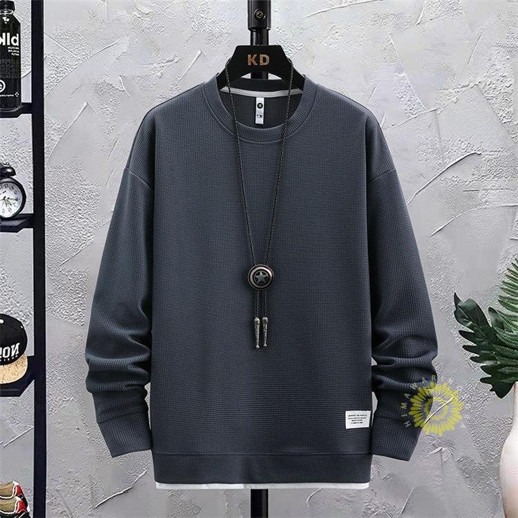 トレーナー 長袖 メンズ ワッフル 無地 プルオーバー ゆったり 丸首 トップス 長袖トレーナー 秋ファッション スウェットシャツ 