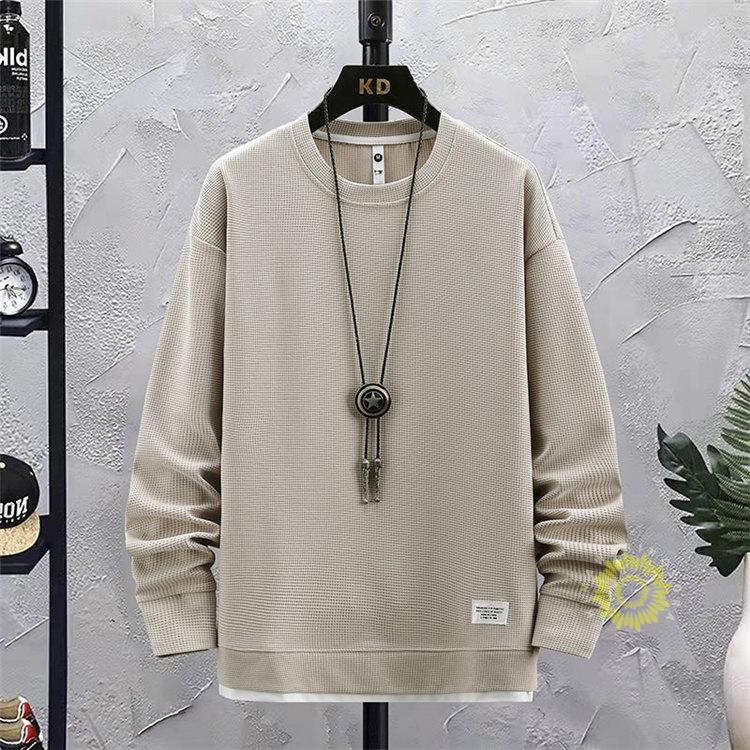 トレーナー 長袖 メンズ ワッフル 無地 プルオーバー ゆったり 丸首 トップス 長袖トレーナー 秋ファッション スウェットシャツ 