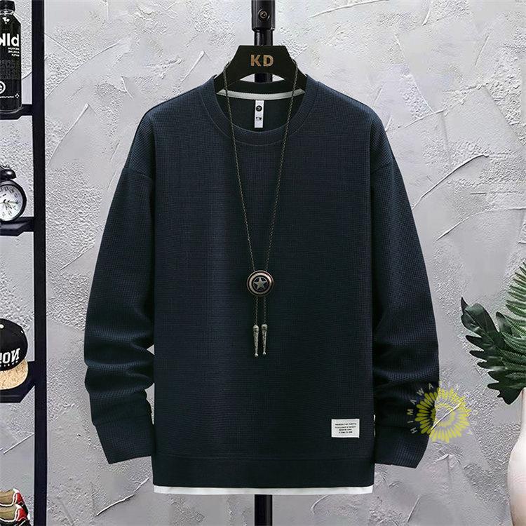 トレーナー 長袖 メンズ ワッフル 無地 プルオーバー ゆったり 丸首 トップス 長袖トレーナー 秋ファッション スウェットシャツ 