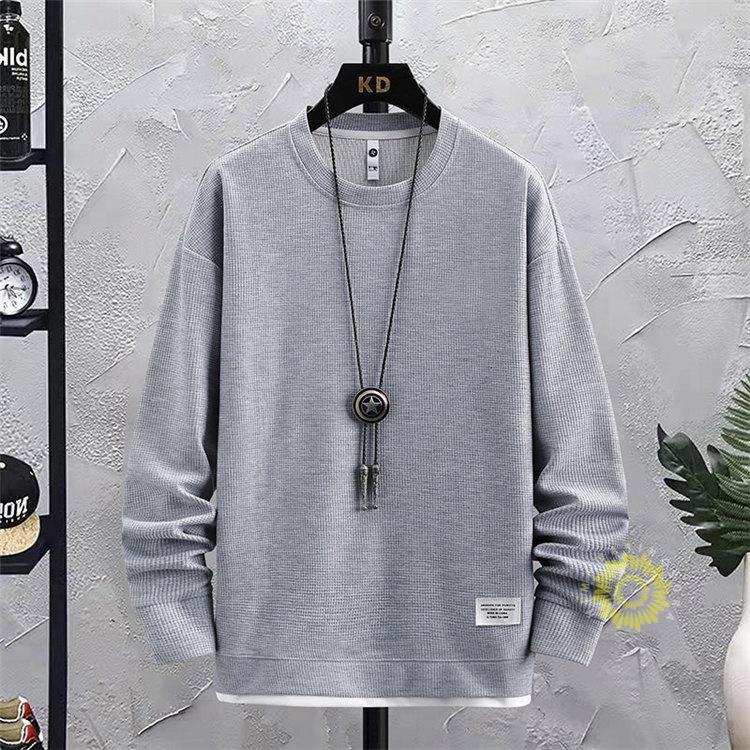 トレーナー 長袖 メンズ ワッフル 無地 プルオーバー ゆったり 丸首 トップス 長袖トレーナー 秋ファッション スウェットシャツ 