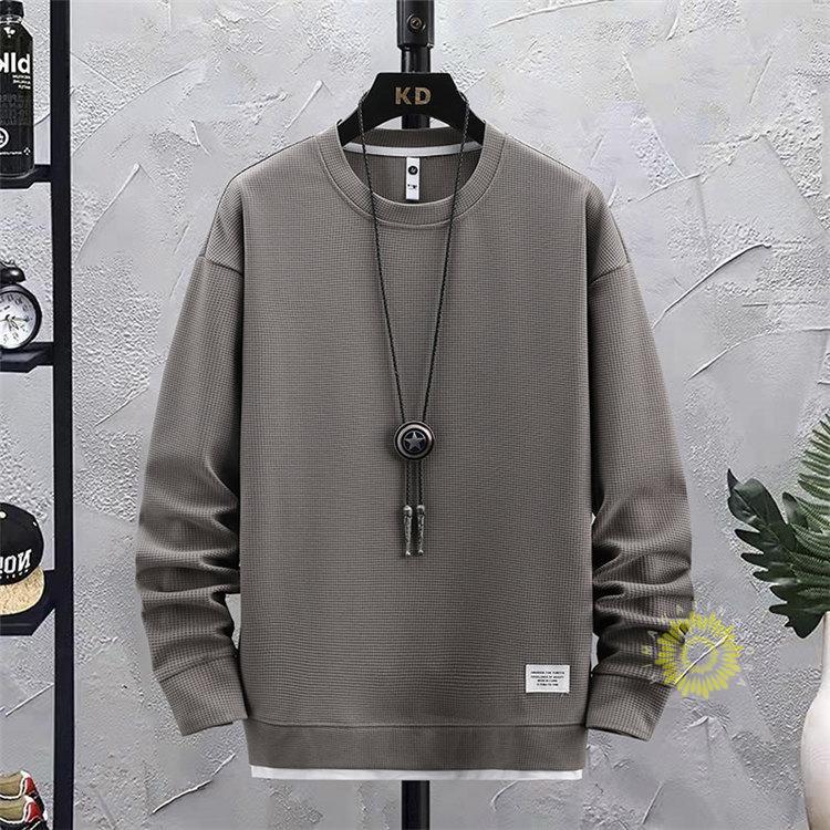 トレーナー 長袖 メンズ ワッフル 無地 プルオーバー ゆったり 丸首 トップス 長袖トレーナー 秋ファッション スウェットシャツ 