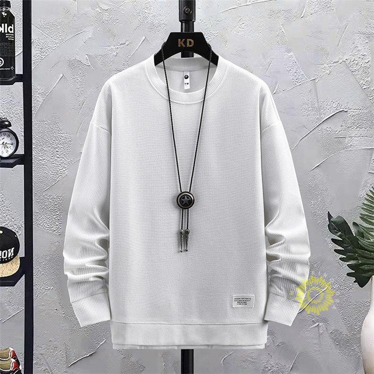 トレーナー 長袖 メンズ ワッフル 無地 プルオーバー ゆったり 丸首 トップス 長袖トレーナー 秋ファッション スウェットシャツ 