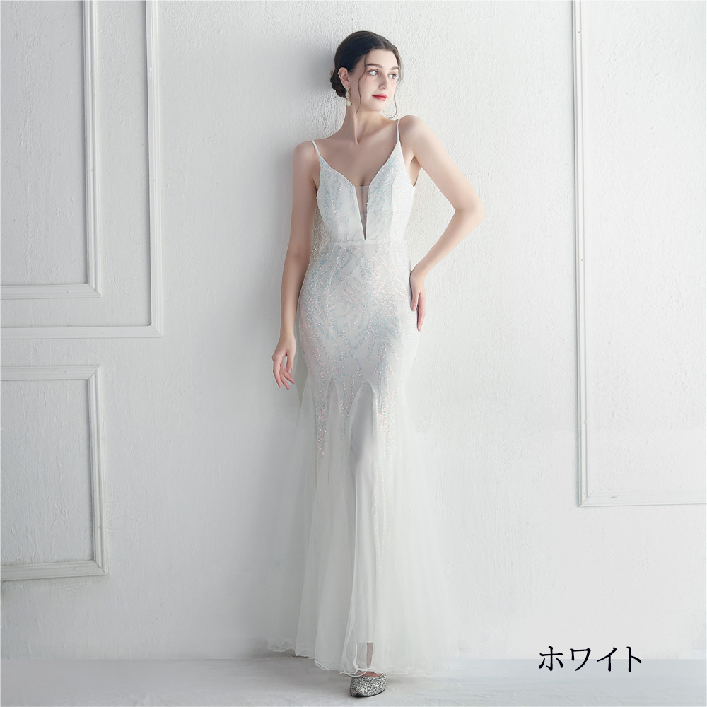 カラードレス マーメイドドレス パーティードレス スパンイブニングドレス ウェディングドレス 結婚式 二次会 発表会 キラキラ ノースリーブ ファスナー 