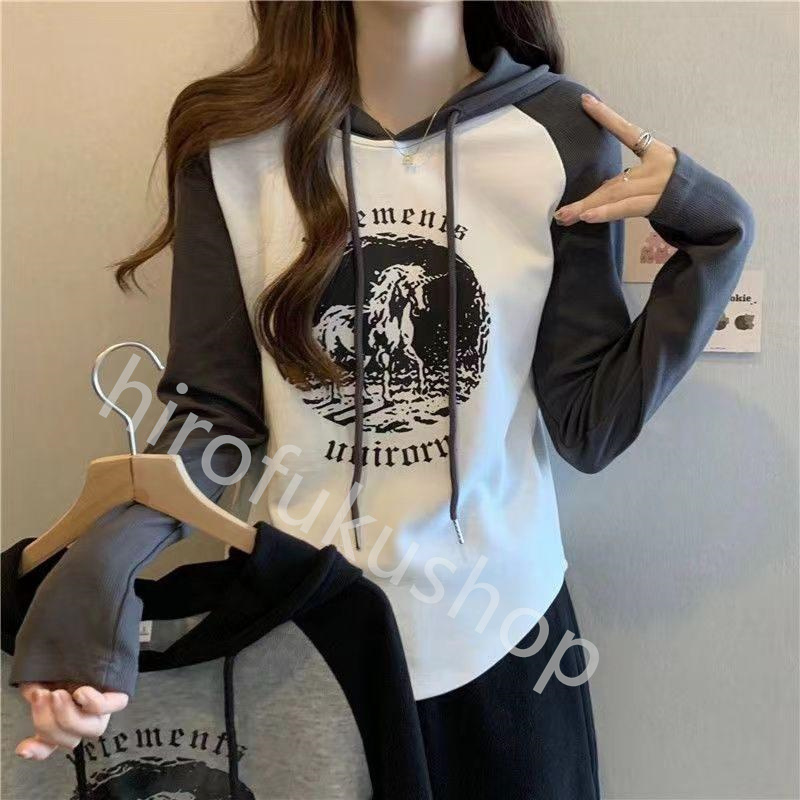 Tシャツ カットソー レディース 長袖 フード付き 春秋 柔らかい 体型カバー トップス インナー おしゃれ ゆったり 着痩せ 通学 シンプル 