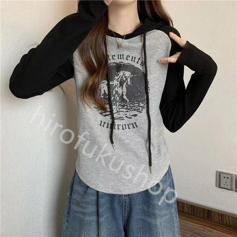 Tシャツ カットソー レディース 長袖 フード付き 春秋 柔らかい 体型カバー トップス インナー おしゃれ ゆったり 着痩せ 通学 シンプル 