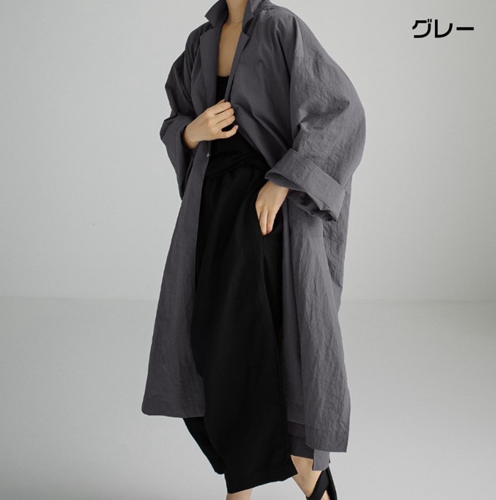 トレンチコート レディース ロング丈 無地 長袖 綿麻風 羽織 アウター ファッション 春 上着 秋 体型カバー ロングコート ゆったり トップス 