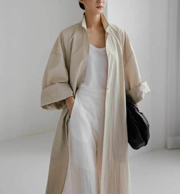 トレンチコート レディース ロング丈 無地 長袖 綿麻風 羽織 アウター ファッション 春 上着 秋 体型カバー ロングコート ゆったり トップス 