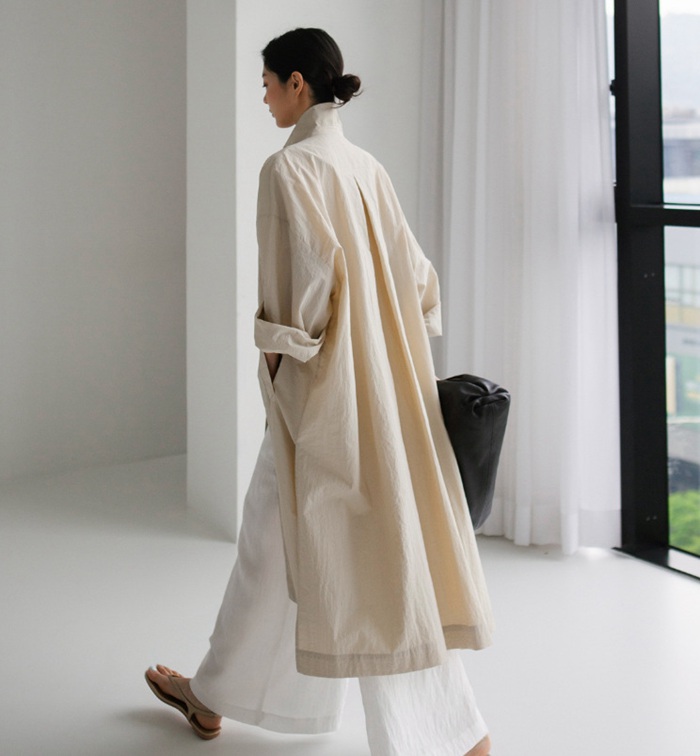 トレンチコート レディース ロング丈 無地 長袖 綿麻風 羽織 アウター ファッション 春 上着 秋 体型カバー ロングコート ゆったり トップス 