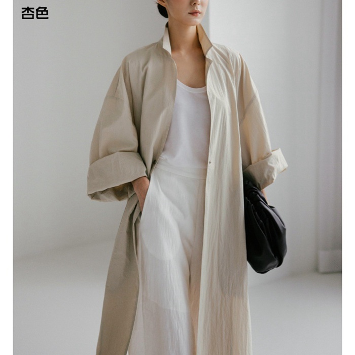 トレンチコート レディース ロング丈 無地 長袖 綿麻風 羽織 アウター ファッション 春 上着 秋 体型カバー ロングコート ゆったり トップス 