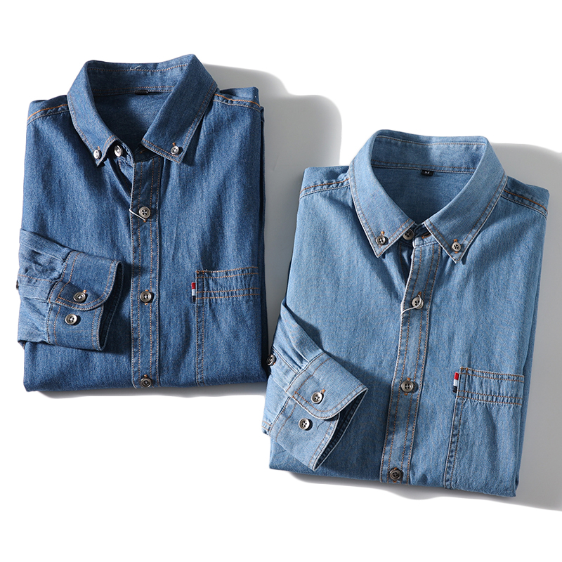 デニムシャツ メンズ 長袖シャツ ボタンダウンシャツ ポケット付き ワークシャツ 快適 ウォッシュ加工済み 柔らかい カジュアル 羽織り 