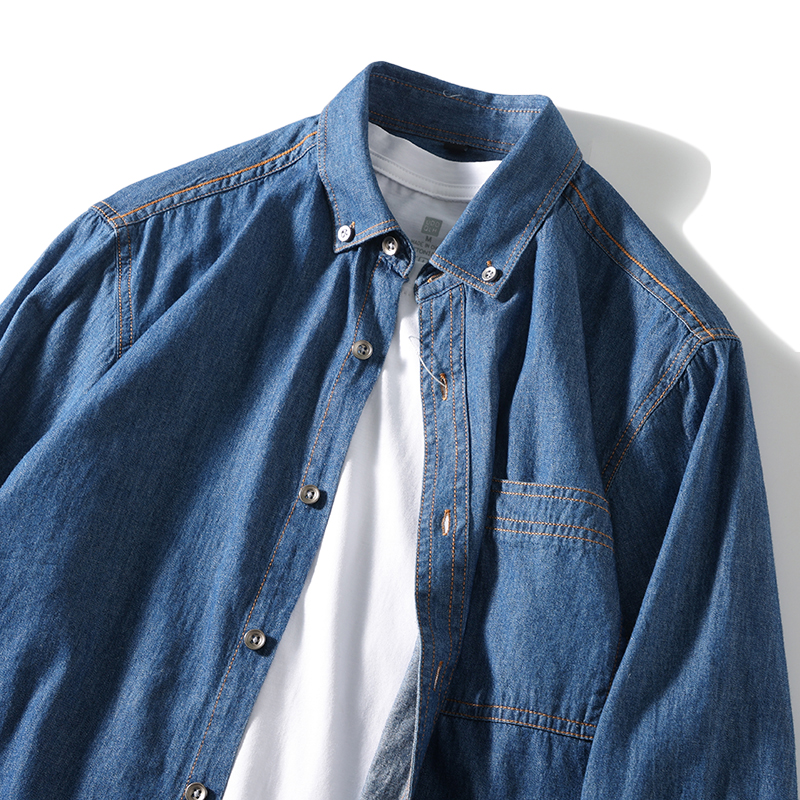 デニムシャツ メンズ 長袖シャツ ボタンダウンシャツ ポケット付き ワークシャツ 快適 ウォッシュ加工済み 柔らかい カジュアル 羽織り 