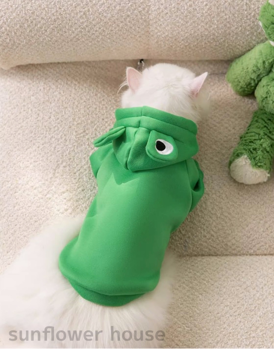 ペット服 ネコ服 カエル 緑色 部屋着 くつろぎ カジュアル 着心地 小旅行 軽量 快適 イベント かわいい おでかけ 旅 。 