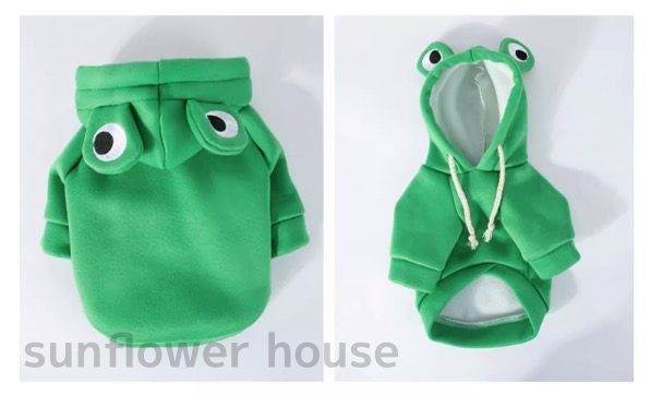 ペット服 ネコ服 カエル 緑色 部屋着 くつろぎ カジュアル 着心地 小旅行 軽量 快適 イベント かわいい おでかけ 旅 。 