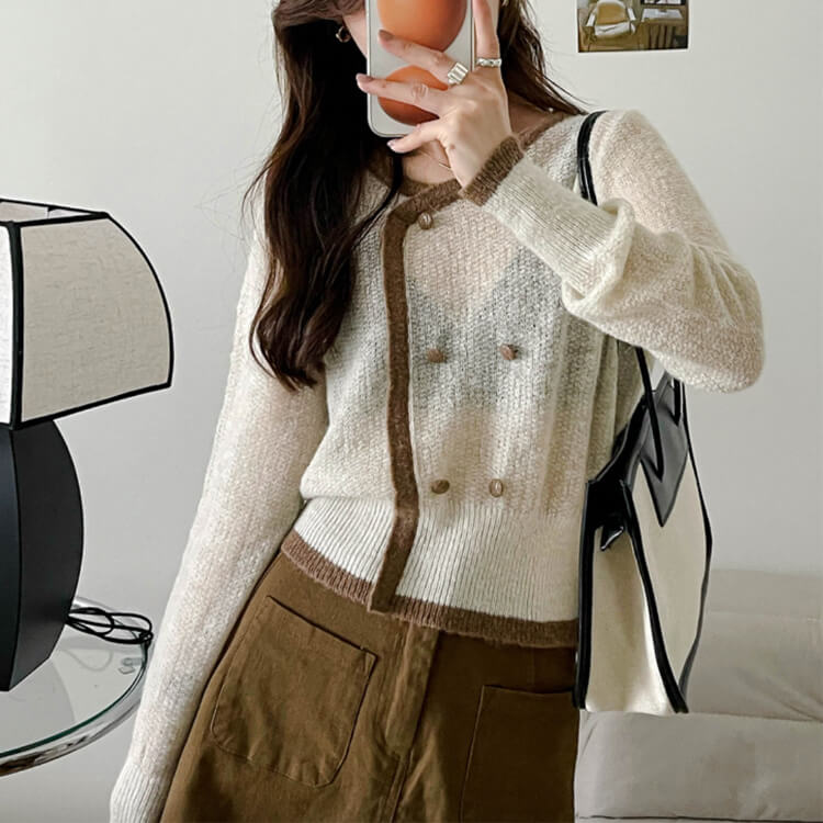 トップス レディース 韓国 ニット シースルー ローゲージ 長袖 冬 バイゴム レトロ シアーニット 秋 アンシンメトおしゃれ 