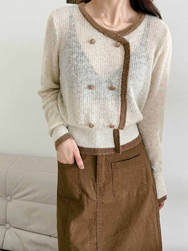 トップス レディース 韓国 ニット シースルー ローゲージ 長袖 冬 バイゴム レトロ シアーニット 秋 アンシンメトおしゃれ 