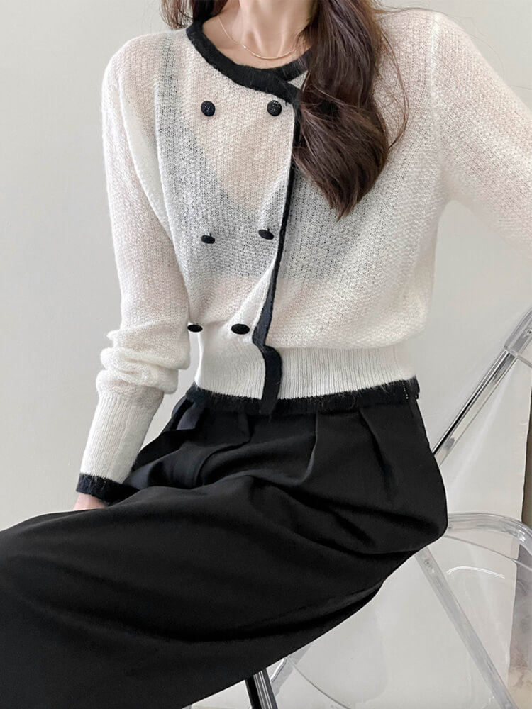 トップス レディース 韓国 ニット シースルー ローゲージ 長袖 冬 バイゴム レトロ シアーニット 秋 アンシンメトおしゃれ 