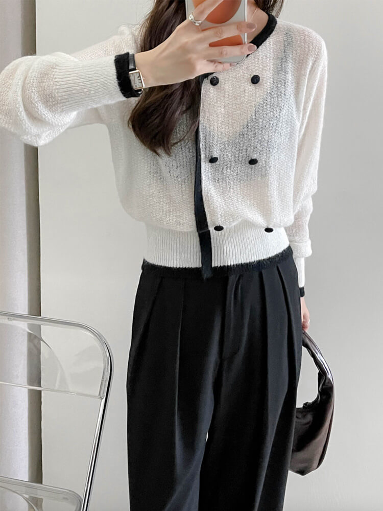 トップス レディース 韓国 ニット シースルー ローゲージ 長袖 冬 バイゴム レトロ シアーニット 秋 アンシンメトおしゃれ 