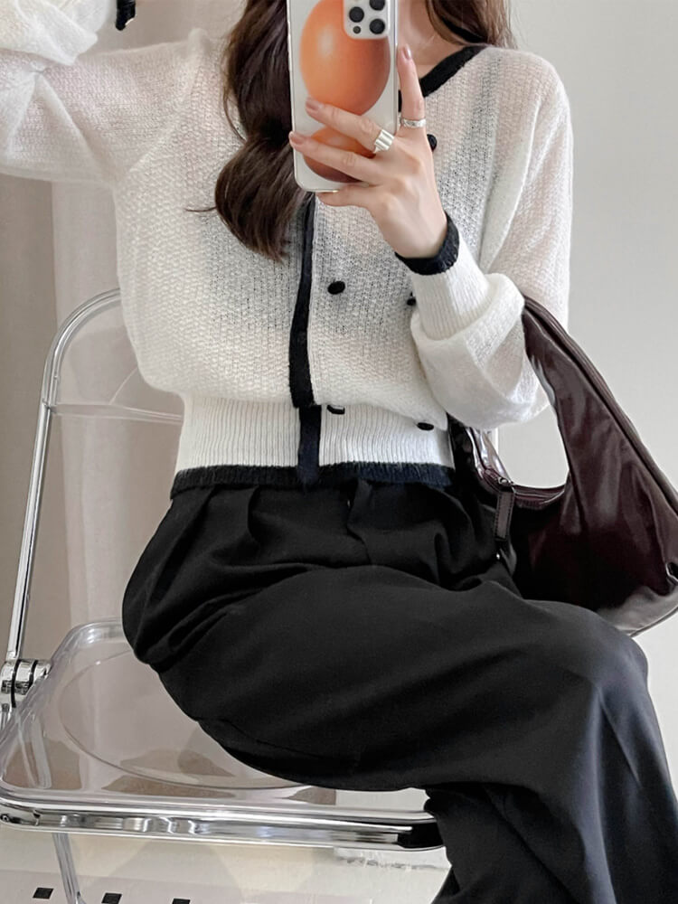 トップス レディース 韓国 ニット シースルー ローゲージ 長袖 冬 バイゴム レトロ シアーニット 秋 アンシンメトおしゃれ 