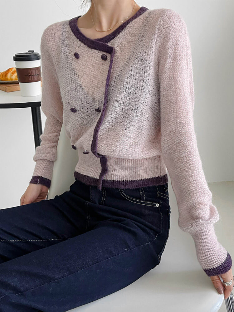 トップス レディース 韓国 ニット シースルー ローゲージ 長袖 冬 バイゴム レトロ シアーニット 秋 アンシンメトおしゃれ 